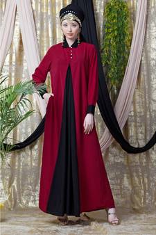 Maroon Nazneen Contrast Yoke Black/Peach  Casual Abaya