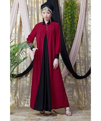 Maroon Nazneen Contrast Yoke Black/Peach  Casual Abaya 1