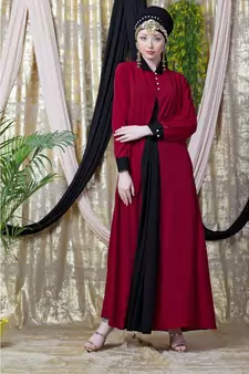 Maroon Nazneen Contrast Yoke Black/Peach  Casual Abaya