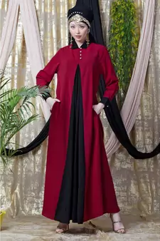 Maroon Nazneen Contrast Yoke Black/Peach  Casual Abaya