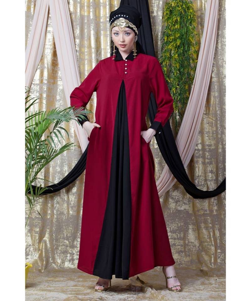Maroon Nazneen Contrast Yoke Black/Peach  Casual Abaya