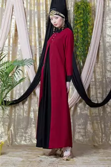 Maroon Nazneen Contrast Yoke Black/Peach  Casual Abaya