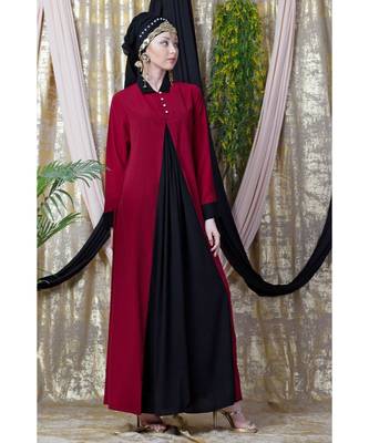 Maroon Nazneen Contrast Yoke Black/Peach  Casual Abaya 5