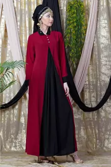 Maroon Nazneen Contrast Yoke Black/Peach  Casual Abaya