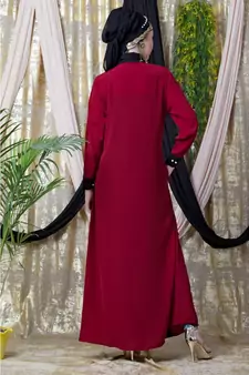 Maroon Nazneen Contrast Yoke Black/Peach  Casual Abaya