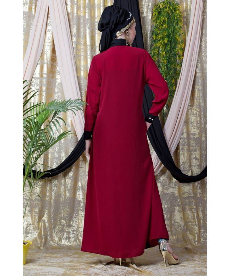 Maroon Nazneen Contrast Yoke Black/Peach  Casual Abaya