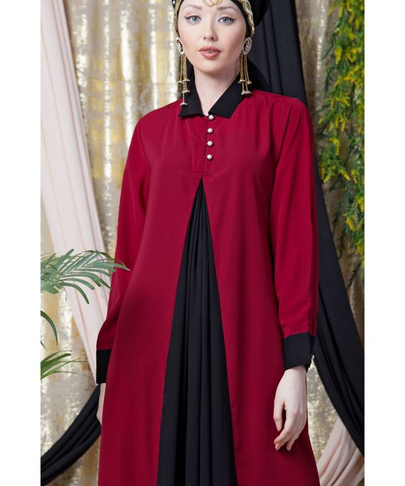 Maroon Nazneen Contrast Yoke Black/Peach  Casual Abaya