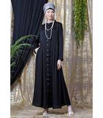 Black Nazneen Front Open With Pleats From Waist Casual Abaya