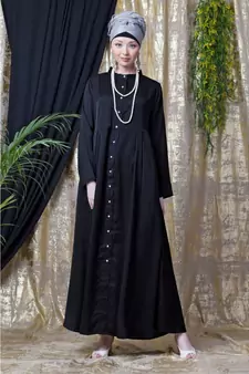 Black Nazneen Front Open With Pleats From Waist Casual Abaya