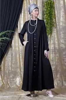 Black Nazneen Front Open With Pleats From Waist Casual Abaya