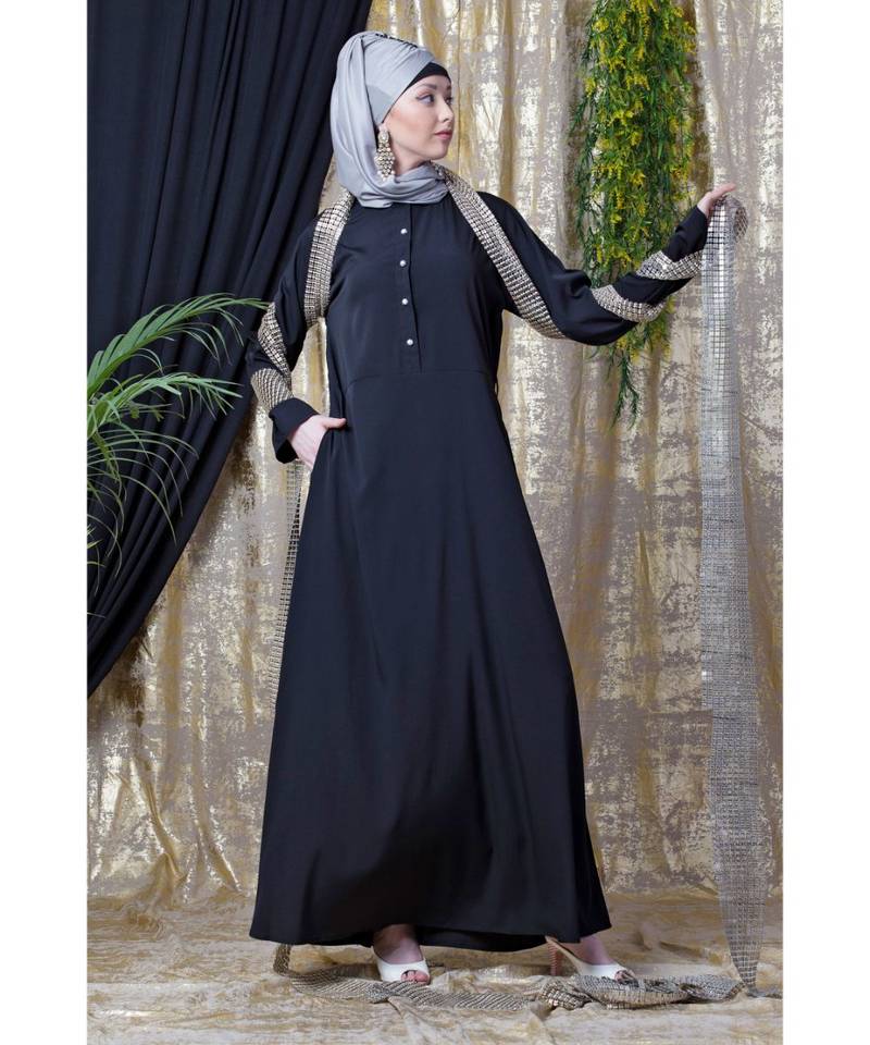 Black Nazneen Front Open  Daily Wear Abaya