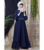 Blue Nazneen Balloon Sleeve Pom Pom Lace Bohemian  Abaya