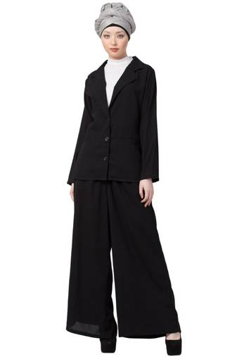 Black Nazneen Executive Two Pc Contemprory Coat Pant Cum Abaya