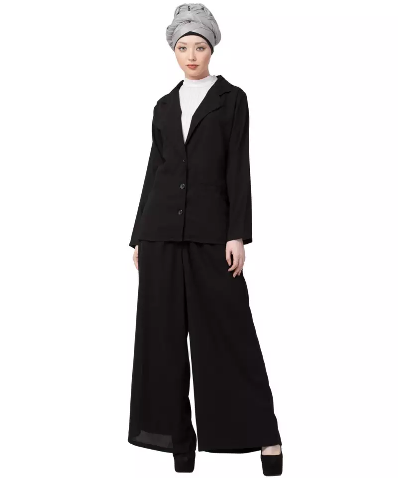 Black Nazneen Executive Two Pc Contemprory Coat Pant Cum Abaya