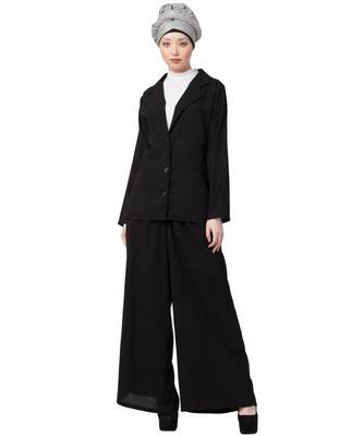 Black Nazneen Executive Two Pc Contemprory Coat Pant Cum Abaya 1