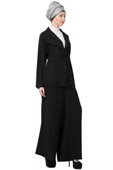 Black Nazneen Executive Two Pc Contemprory Coat Pant Cum Abaya