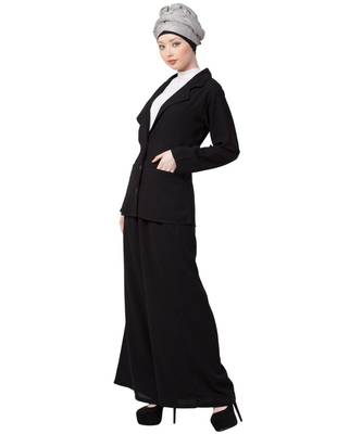 Black Nazneen Executive Two Pc Contemprory Coat Pant Cum Abaya 3