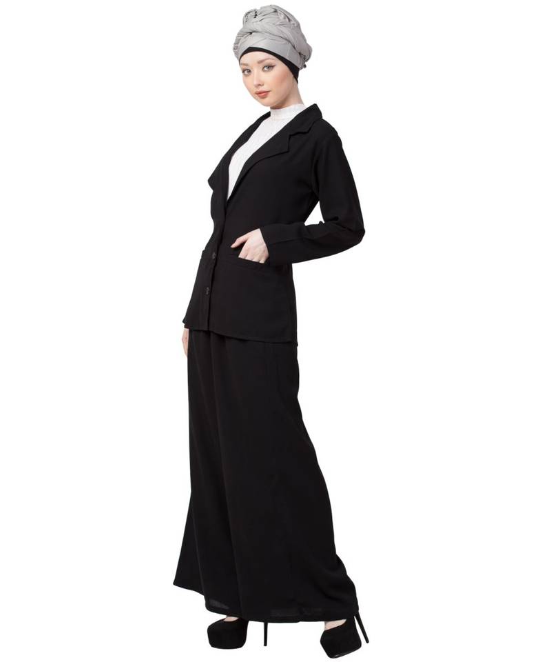 Black Nazneen Executive Two Pc Contemprory Coat Pant Cum Abaya