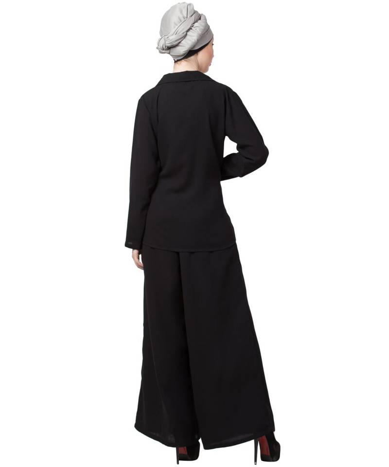 Black Nazneen Executive Two Pc Contemprory Coat Pant Cum Abaya
