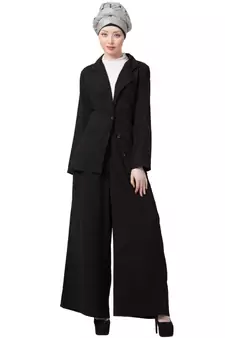 Black Nazneen Executive Two Pc Contemprory Coat Pant Cum Abaya