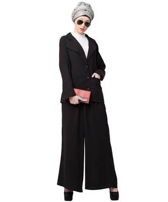 Black Nazneen Executive Two Pc Contemprory Coat Pant Cum Abaya 6
