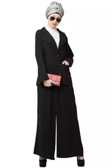 Black Nazneen Executive Two Pc Contemprory Coat Pant Cum Abaya