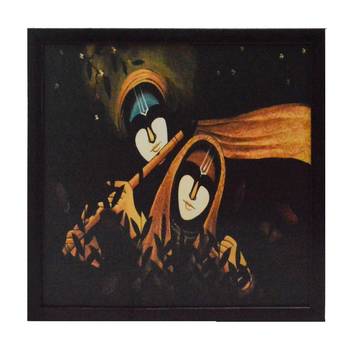 Radha Krishna playing Flute Satin Matt Texture UV Art Painting 1