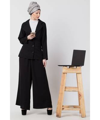 Black Nazneen Executive Two Pc Contemprory Coat Pant Cum Abaya 7