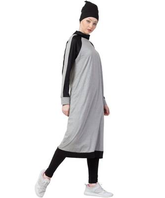 Grey Nazneen Contrast Knits Sports Abaya With Legging 2