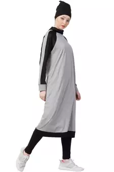 Grey Nazneen Contrast Knits Sports Abaya With Legging