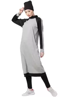 Grey Nazneen Contrast Knits Sports Abaya With Legging