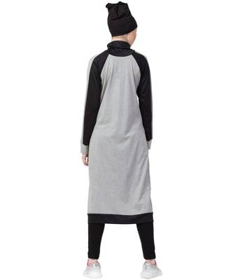 Grey Nazneen Contrast Knits Sports Abaya With Legging 4