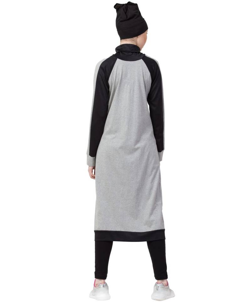 Grey Nazneen Contrast Knits Sports Abaya With Legging