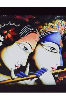 Radha Krishna playing Flute Satin Matt Texture UV Art Painting