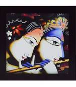 Radha Krishna playing Flute Satin Matt Texture UV Art Painting
