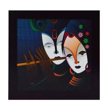 Radha Krishna playing Flute Satin Matt Texture UV Art Painting 1