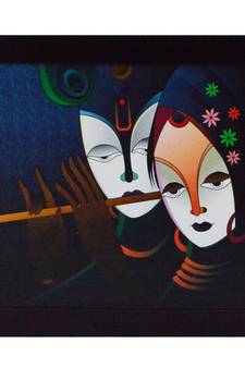 Radha Krishna playing Flute Satin Matt Texture UV Art Painting