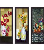 Set Of 3 Radha Krishna and Botanical Satin Matt Texture UV Art Painting