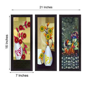 Set Of 3 Radha Krishna and Botanical Satin Matt Texture UV Art Painting 2