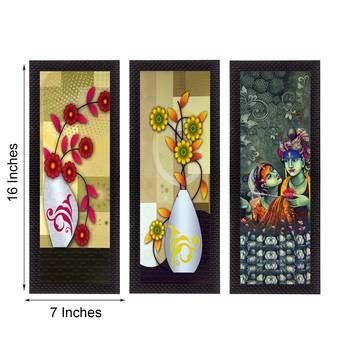 Set Of 3 Radha Krishna and Botanical Satin Matt Texture UV Art Painting 3