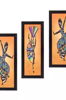 Set Of 3 Abstract Dancing Lady Satin Matt Texture UV Art Painting