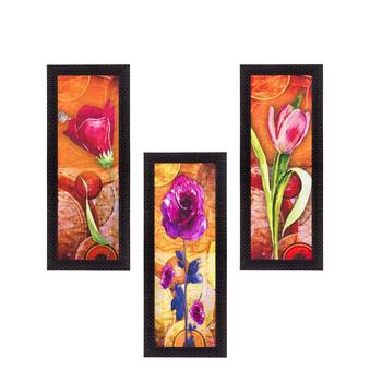 Set Of 3 Decorative Floral Satin Matt Texture UV Art Painting 1