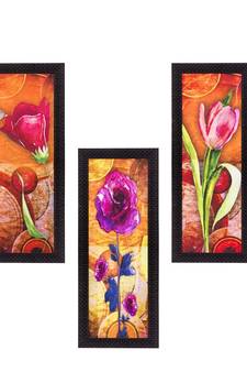 Set Of 3 Decorative Floral Satin Matt Texture UV Art Painting