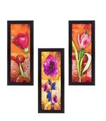 Set Of 3 Decorative Floral Satin Matt Texture UV Art Painting