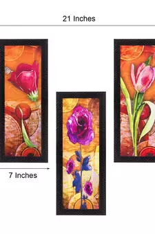 Set Of 3 Decorative Floral Satin Matt Texture UV Art Painting