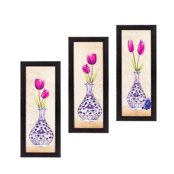 Set Of 3 Decorative Floral Botanical Pot Satin Matt Texture UV Art Painting 1