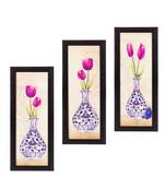 Set Of 3 Decorative Floral Botanical Pot Satin Matt Texture UV Art Painting