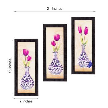 Set Of 3 Decorative Floral Botanical Pot Satin Matt Texture UV Art Painting 2