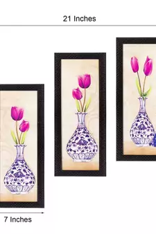 Set Of 3 Decorative Floral Botanical Pot Satin Matt Texture UV Art Painting