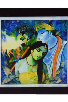 Radha Krishna Love Scene Satin Matt Texture UV Art Painting